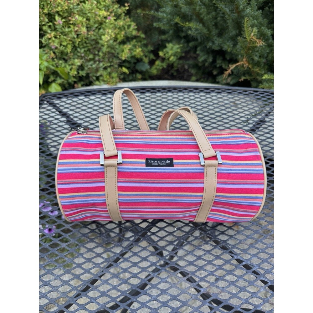 Kate Spade New York Striped Barrel Bag Top Handle, Multicolor, Logo Accent Y2K